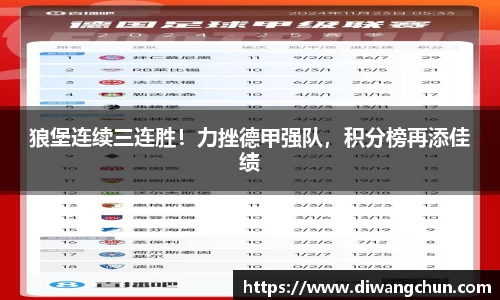 狼堡连续三连胜！力挫德甲强队，积分榜再添佳绩